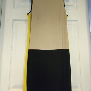 Ann Taylor Beige, Black, and Yellow Midi Dress